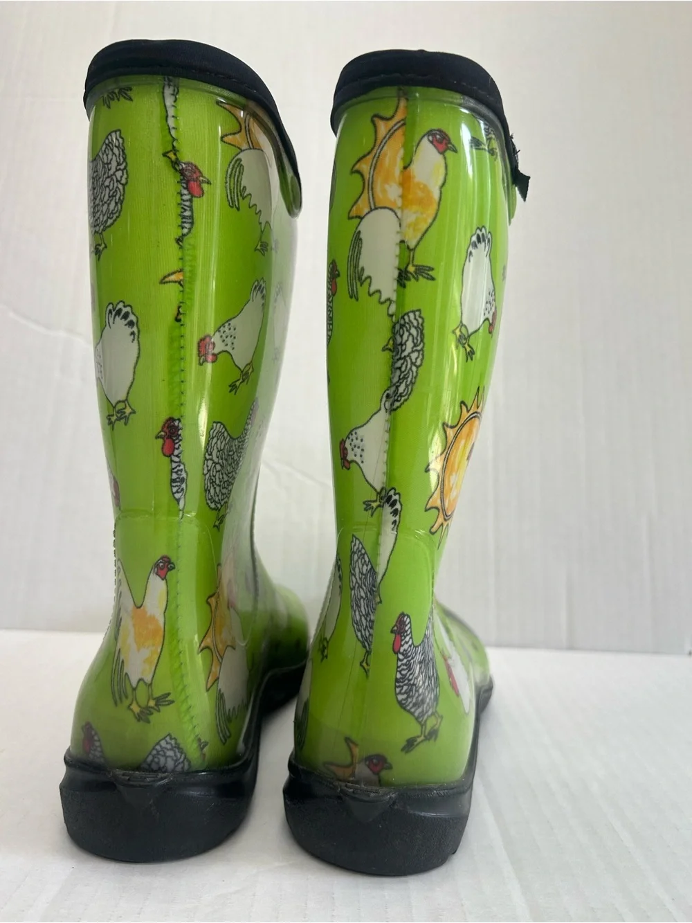 Sloggers Chicken Print Waterproof Rain & Garden Boots Kiwi Green Size 8